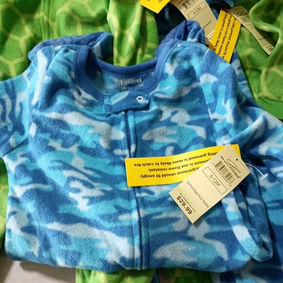 Leveret Lot 4 Fleece Footie Pajamas 6-12M Blue Green Gripper NWT Baby Sleepers - Picture 12 of 12